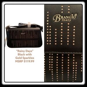NWT Brangio Italy “Rainy Days” Black Crossbody with Gold Sparkles